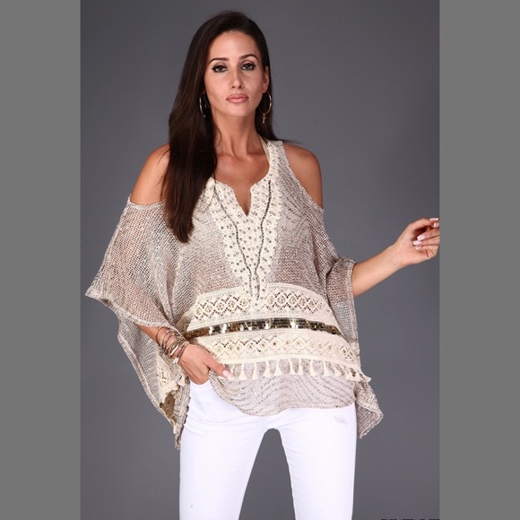 Laura Jane Paris Metallic Mesh Embellished Tunic Top One Size